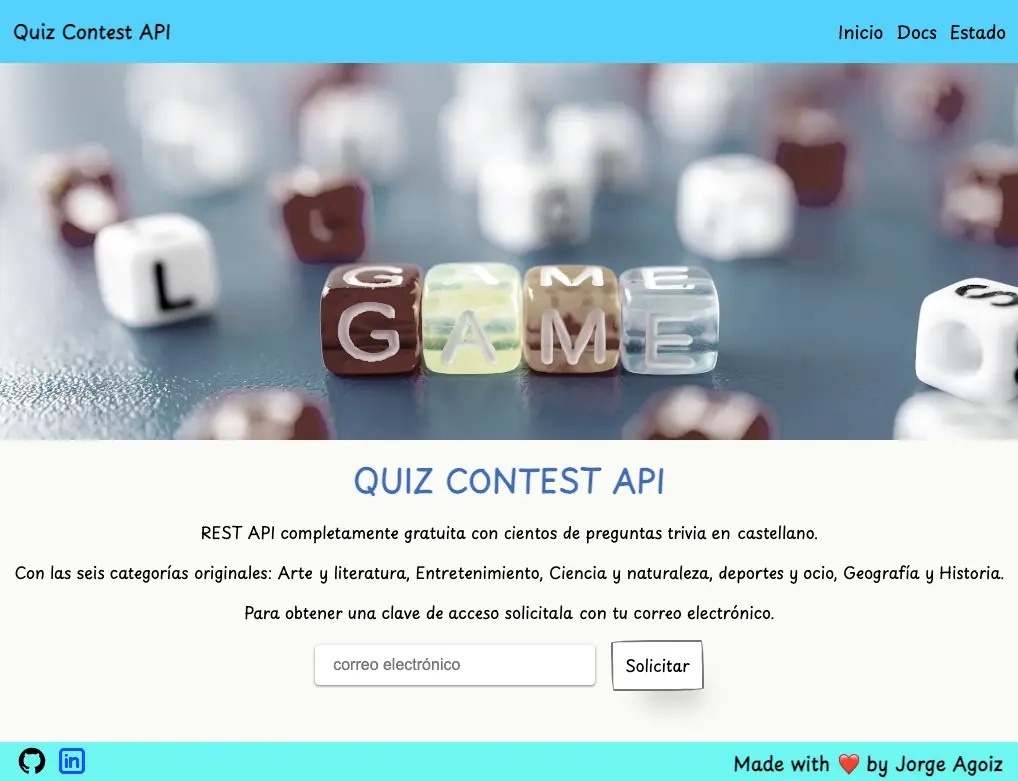 Preview of main page on quiz-contest.xyz